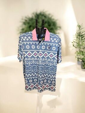 Puma Golf Polo Shirt NWT Mens L Blue Pink Performance